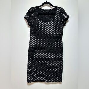 H&M | Black Polka Dot Fitted Midi Dress | Cotton Stretch Bodycon Dress